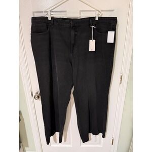 GOOD AMERICAN Good Standard Ease Jeans Black Relaxed Wide Leg Raw Hem Size 22